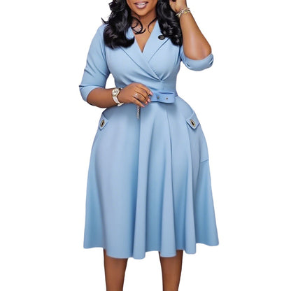 Dames Robe Cache-Cœur Élégante avec ceinture cintrée et poches Chic und Stil