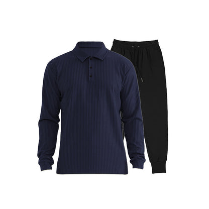 Men's long sleeve sports polo set and chic jogger pants