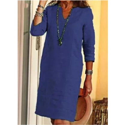 Robe en lin pour femmes avec coupe décontractée et élégant décolleté en V Chic und Stil