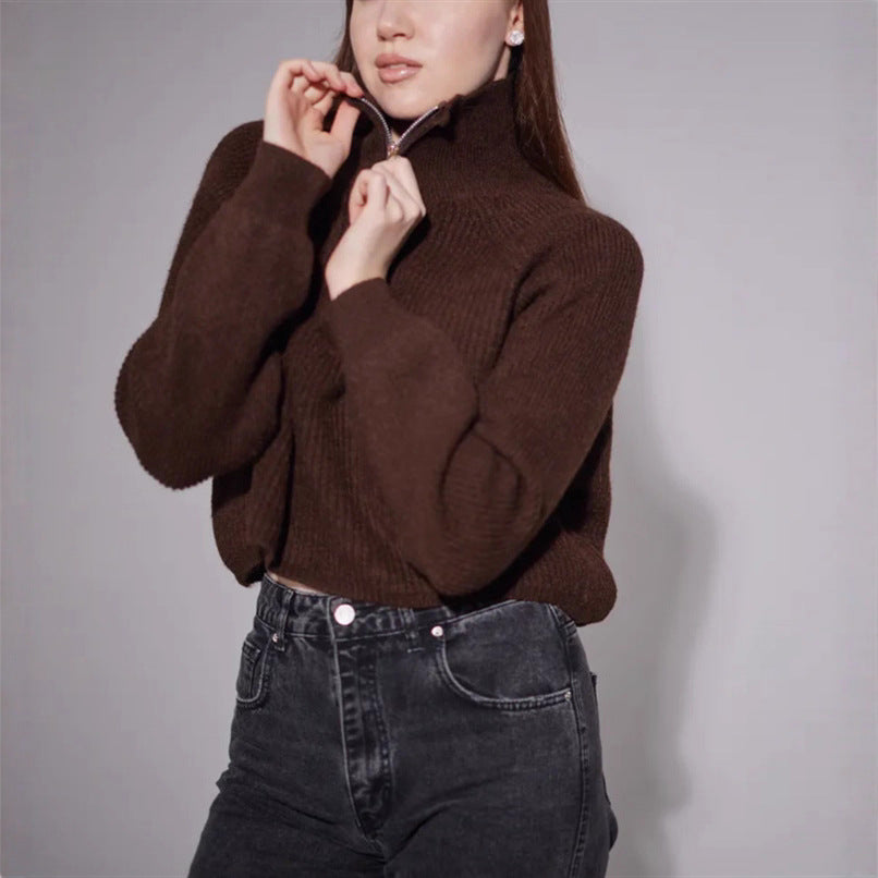 Pull femme avec col montant et zip Chic und Stil