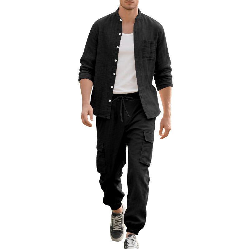 Homme confortable Cargo-Shorts et chemise décontractée à manches longues Set Chic und Stil