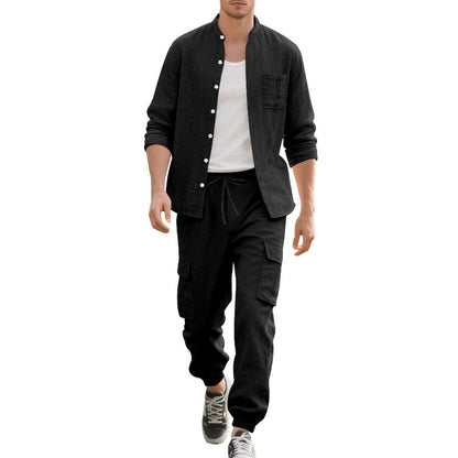 Homme confortable Cargo-Shorts et chemise décontractée à manches longues Set Chic und Stil