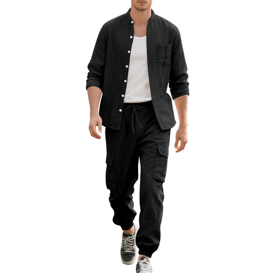 Homme confortable Cargo-Shorts et chemise décontractée à manches longues Set Chic und Stil