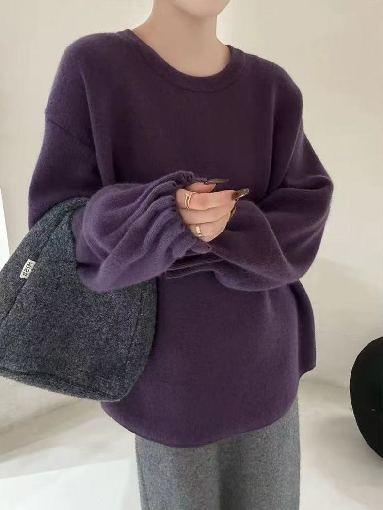 Pull décontracté pour femmes avec design de manches texturées enroulées Chic und Stil