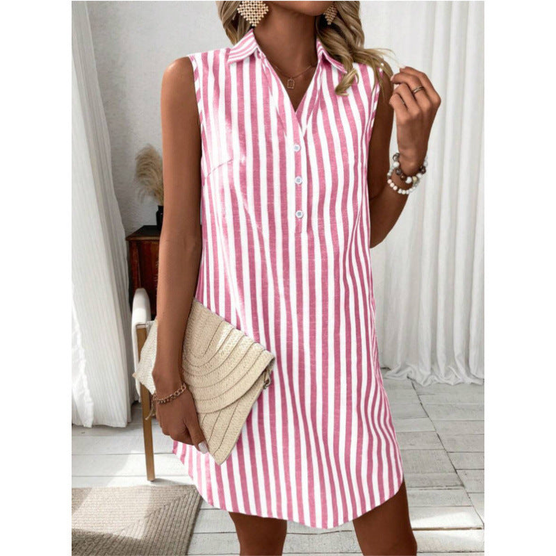 Robe chemise décontractée pour femmes avec détails de boutons et motif rayé Chic und Stil