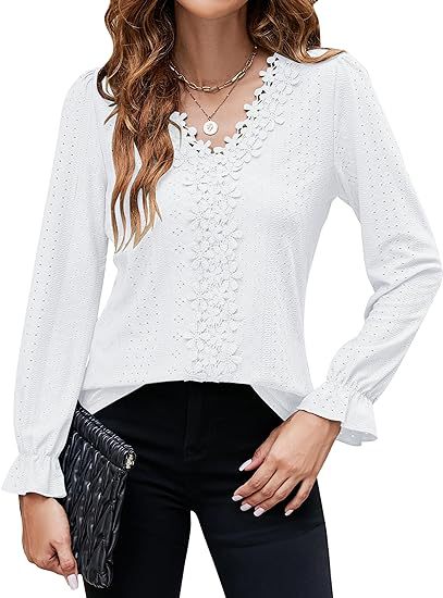 Dames élégante blouse avec design floral et décolleté en V Chic und Stil