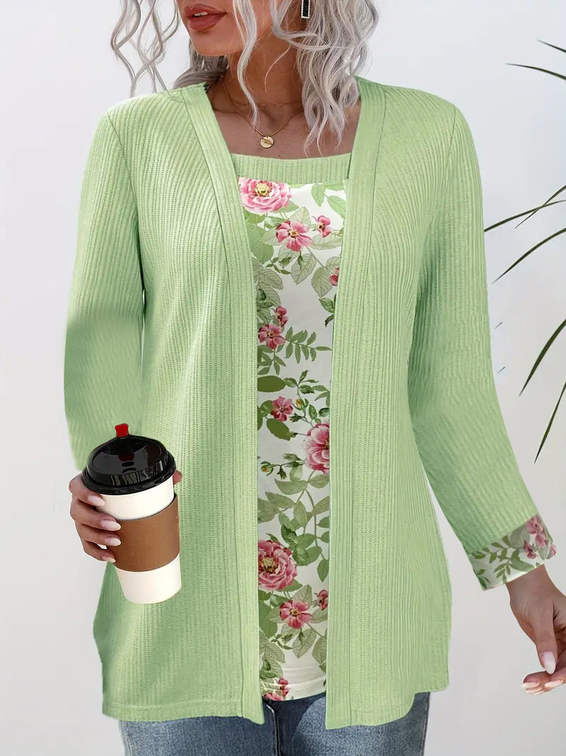 Dames cardigan décontracté avec doublure florale et manches longues Chic und Stil