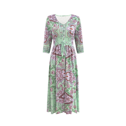Robe maxi pour dames avec motif floral en paisley et décolleté en V flatteur Chic und Stil