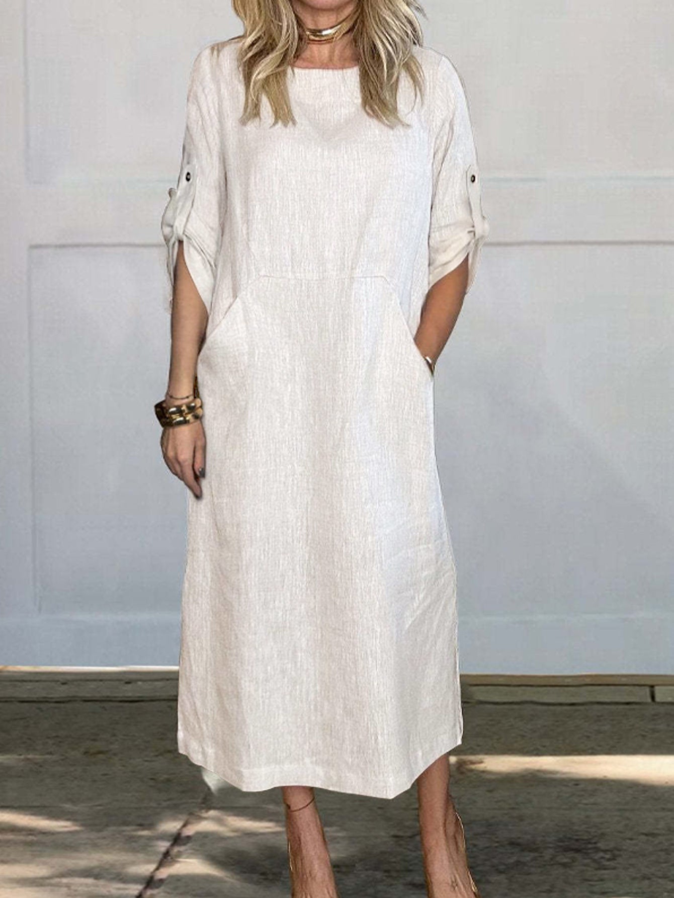 Robe midi aérienne pour femmes avec poches pratiques et manches retroussables Chic und Stil