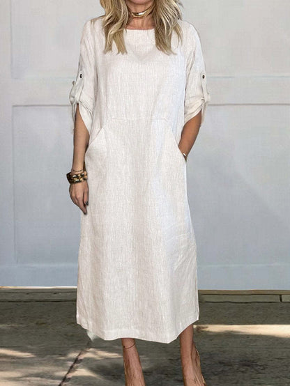 Robe midi aérienne pour femmes avec poches pratiques et manches retroussables Chic und Stil