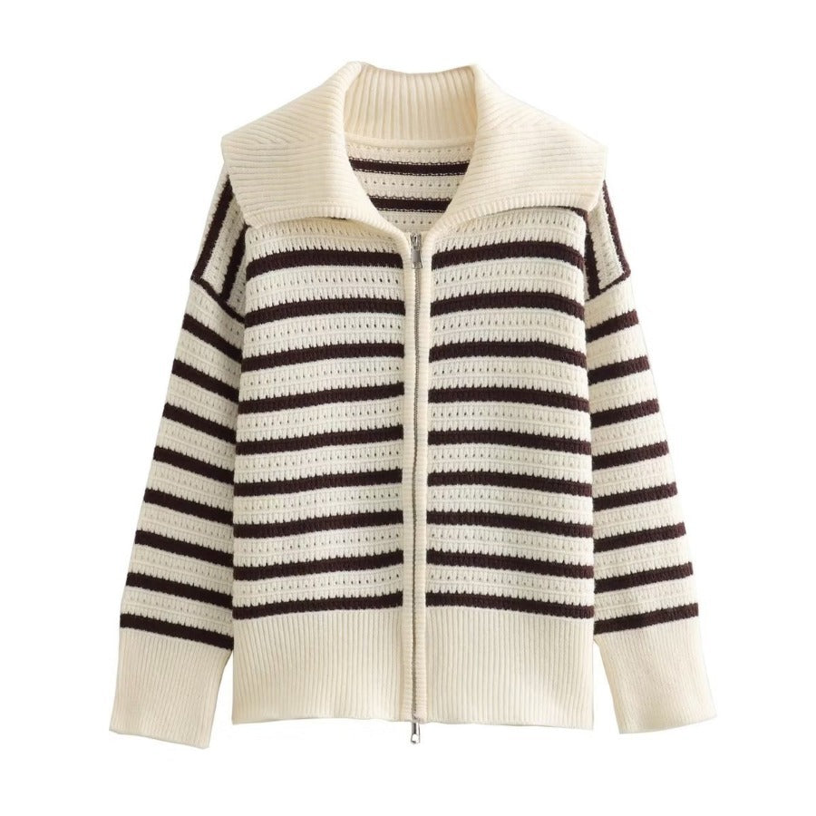 Dames cardigan rayé avec fermeture éclair moderne Chic und Stil