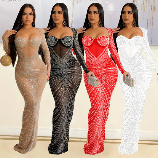 Robe de soirée élégante en strass transparent pour femmes Chic und Stil