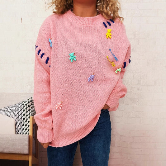 Pull femme avec motif de ours ludique et appliqués décoratifs Chic und Stil