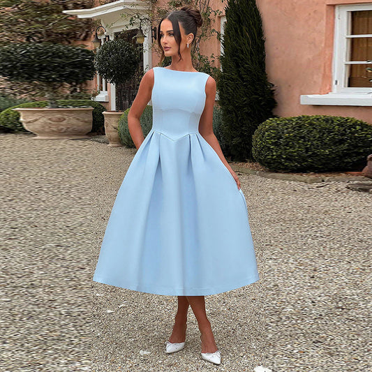 Femme A-ligne Classique Midi Robe Chic und Stil