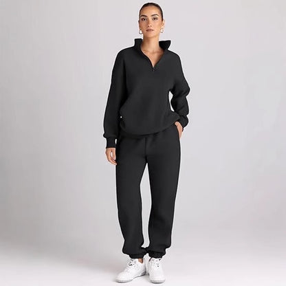 Ladies sporty sweater with high collar and chic jogger pants set