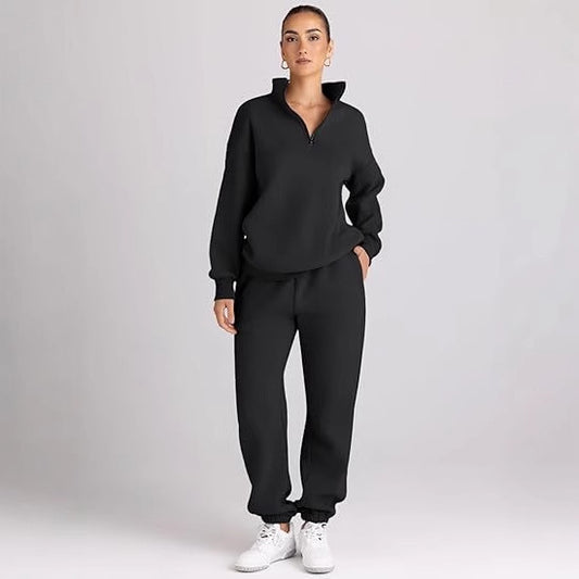 Ladies sporty sweater with high collar and chic jogger pants set