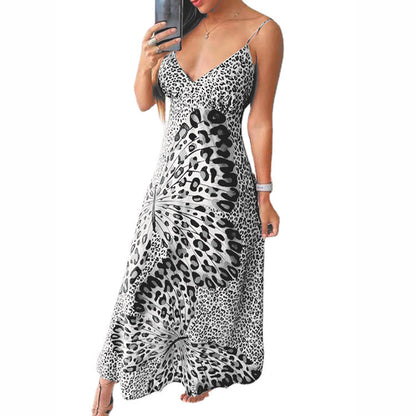 Robe maxi femme avec un design fin de bretelles spaghetti et un motif animal saisissant Chic und Stil