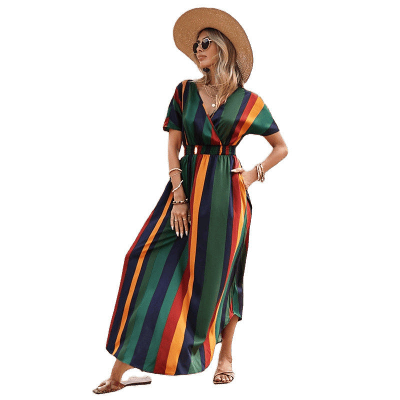 Robe maxi rayée pour femmes avec taille ajustable Chic und Stil