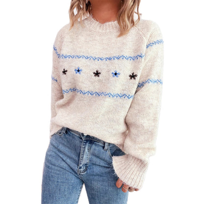 Pull en tricot pour femmes avec un design brodé coloré et des manches larges Chic und Stil