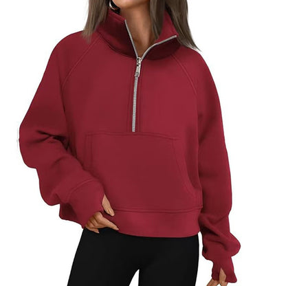Casual women's pullover with short zipper and kangaroo pocket Chic and Style