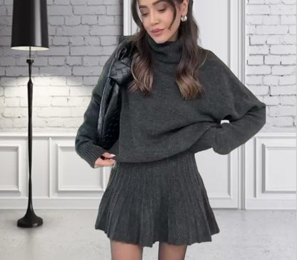 Dames pull en maille oversize avec une structure ribbed de haute qualité et une mini jupe assortie Chic und Stil
