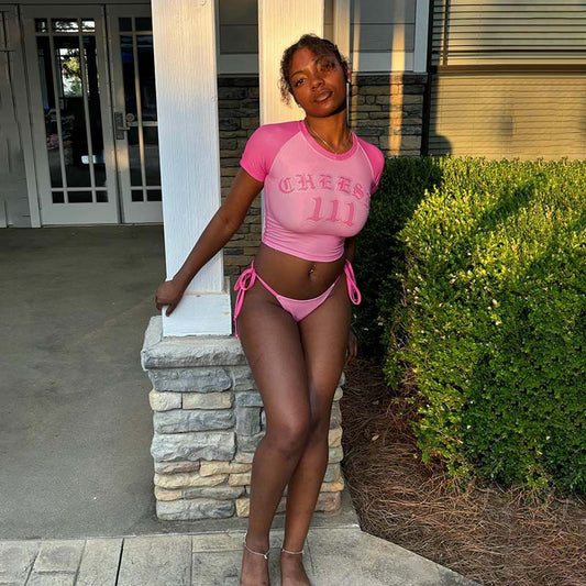 Women graphic cropped t-shirt and high waist bikini set Chic and Style