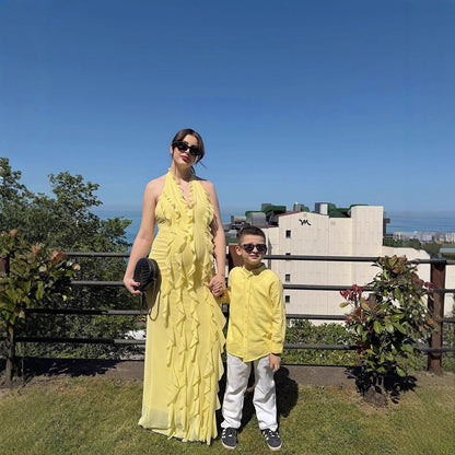 Robe maxi femme avec design volant volumineux Chic und Stil