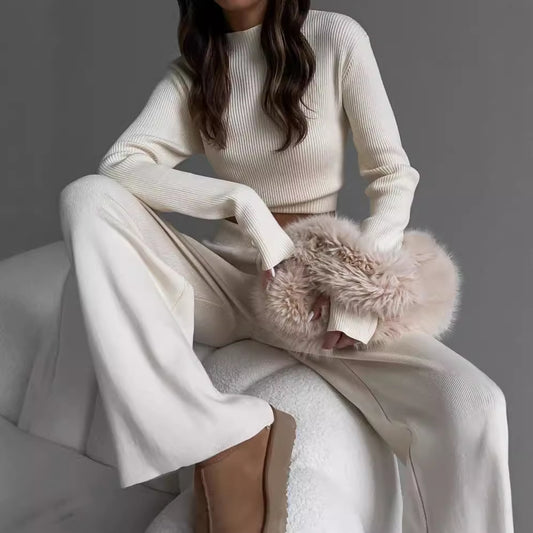 Chic and Style casual knit lounge set for women with wide pants