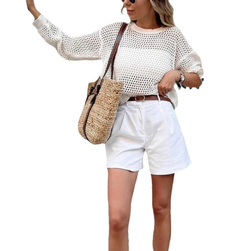 Dames haut en tricot léger avec un motif de perforation unique Chic und Stil