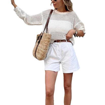 Dames haut en tricot léger avec un motif de perforation unique Chic und Stil