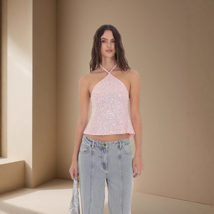 Dames Crop-top scintillant avec bretelles fines et design asymétrique Chic und Stil