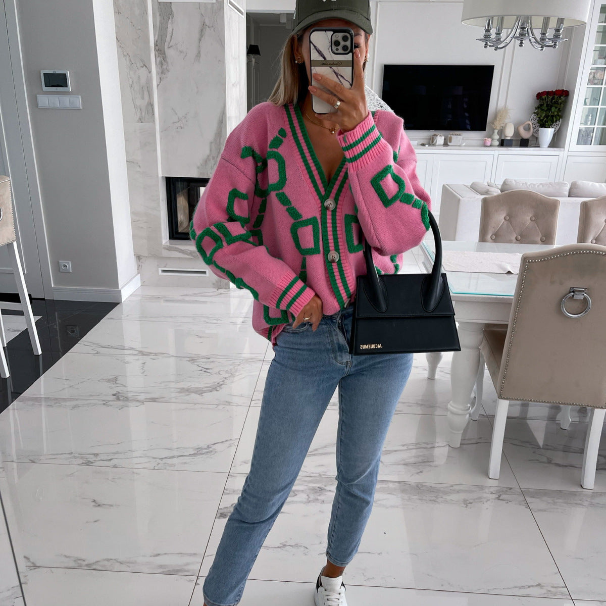 Cardigan en tricot décontracté pour femmes avec motif graphique Chic und Stil