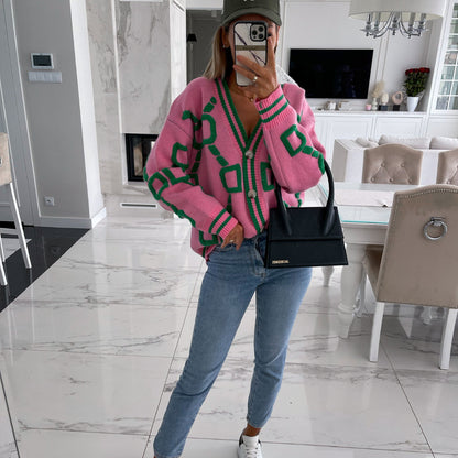 Cardigan en tricot décontracté pour femmes avec motif graphique Chic und Stil