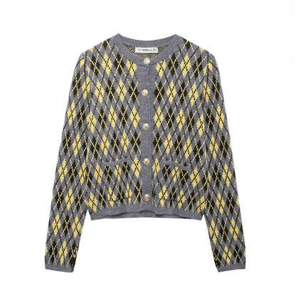 Dames gilets en tricot à motif argyle avec patte de boutonnage Chic und Stil