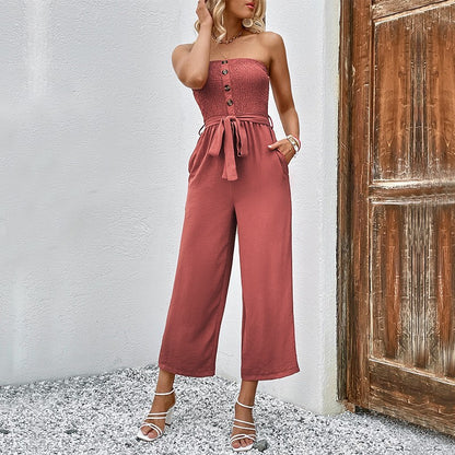 Dame sans manches combinaison à jambes larges avec détails de bouton Chic und Stil