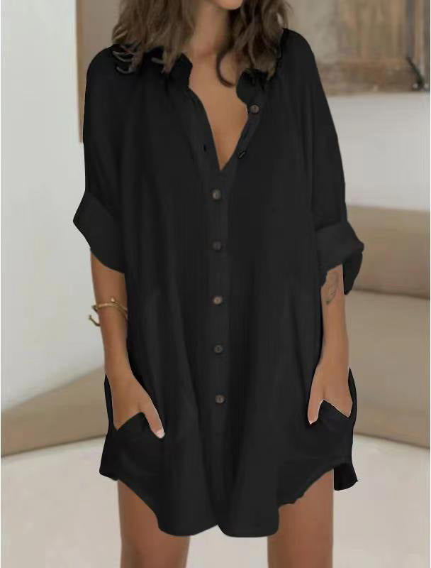 Robe chemise à manches longues pour femmes avec fermeture à boutons cachée Chic und Stil