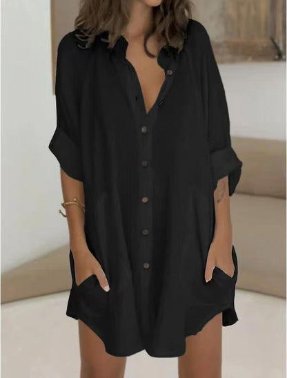 Robe chemise à manches longues pour femmes avec fermeture à boutons cachée Chic und Stil