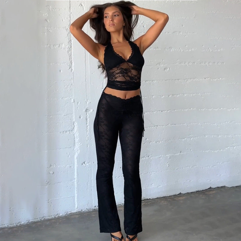 Chic and Style lace crop top set for women and fitted pants