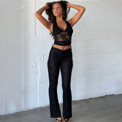 Chic and Style lace crop top set for women and fitted pants