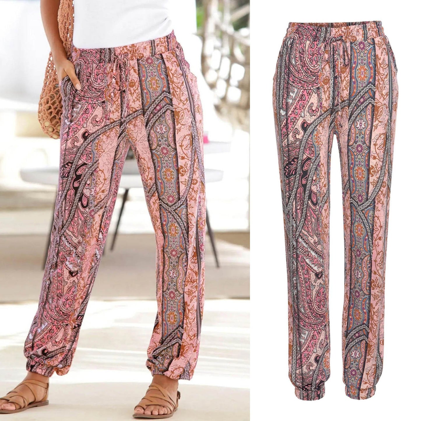Floral pants for women with elastic waist and side pockets Chic und Still