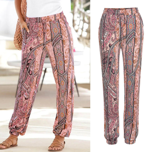 Floral pants for women with elastic waist and side pockets Chic und Still