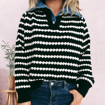 Pull en tricot pour femme avec un décolleté en V profond et un motif rayé marqué Chic und Stil