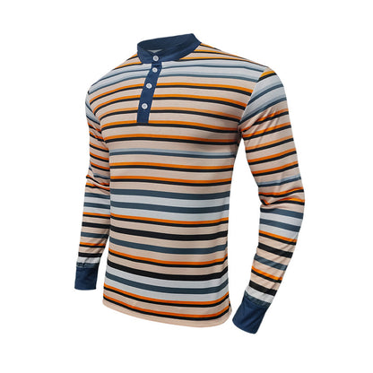 Homme T-shirt Henley à manches longues avec motif en fines rayures et col moderne Chic und Stil