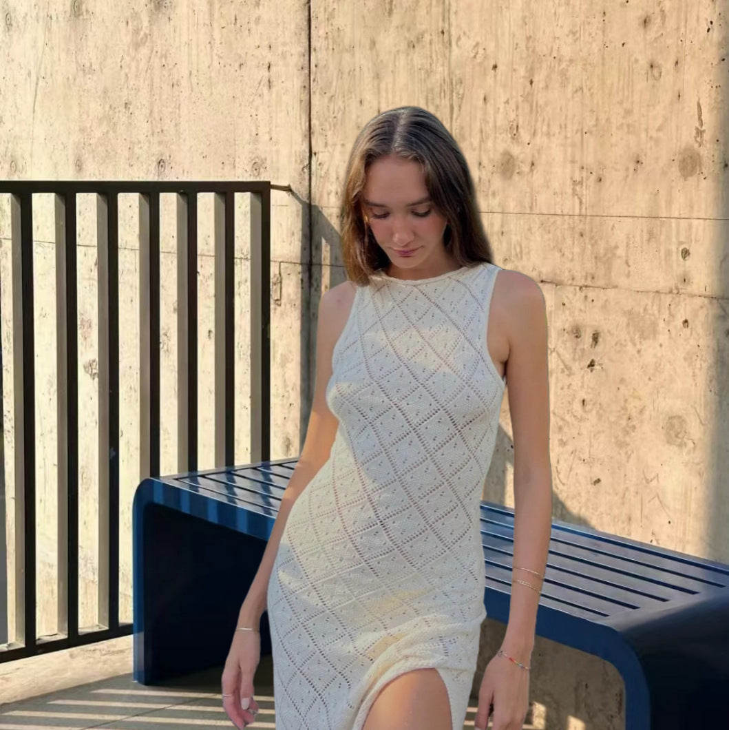 Robe maxi pour dames avec tissu en losanges décoratif et fente latérale Chic und Stil