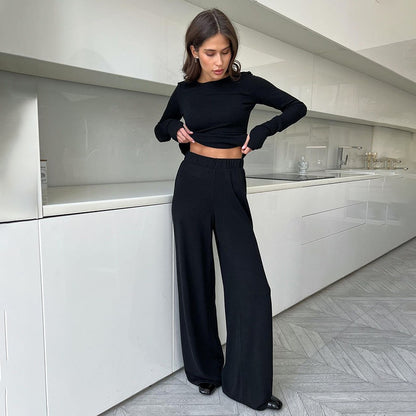 Ensemble de pull court pour femmes et pantalon large Chic und Stil