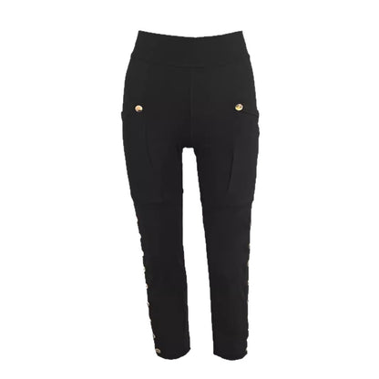 Women Elegant performance pants with practical pockets and chic side button details