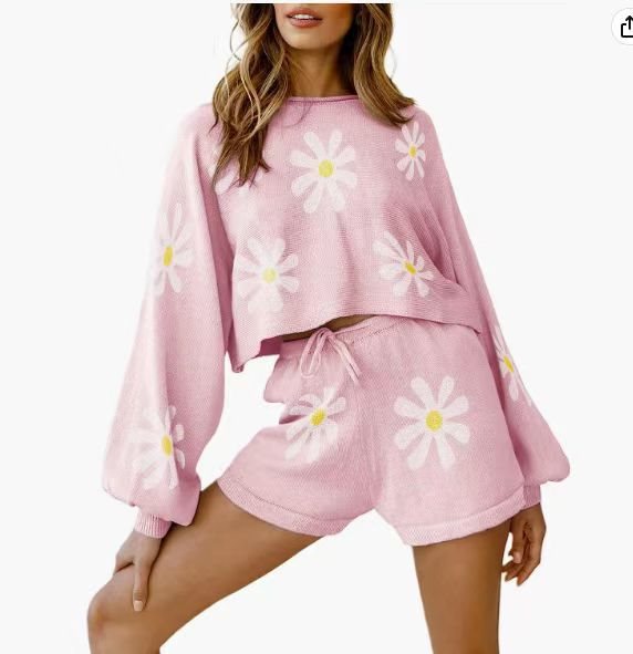 Ensemble décontracté en tricot gaufré pour femmes avec top court confortable et shorts Chic und Stil