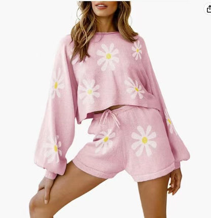Ensemble décontracté en tricot gaufré pour femmes avec top court confortable et shorts Chic und Stil