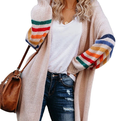 Dames Cardigan en tricot ouvert avec des rayures colorées sur les manches Chic und Stil