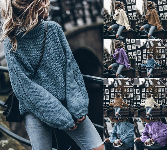 Pull en grosse maille pour femmes avec coupe large et col roulé tendance Chic und Stil